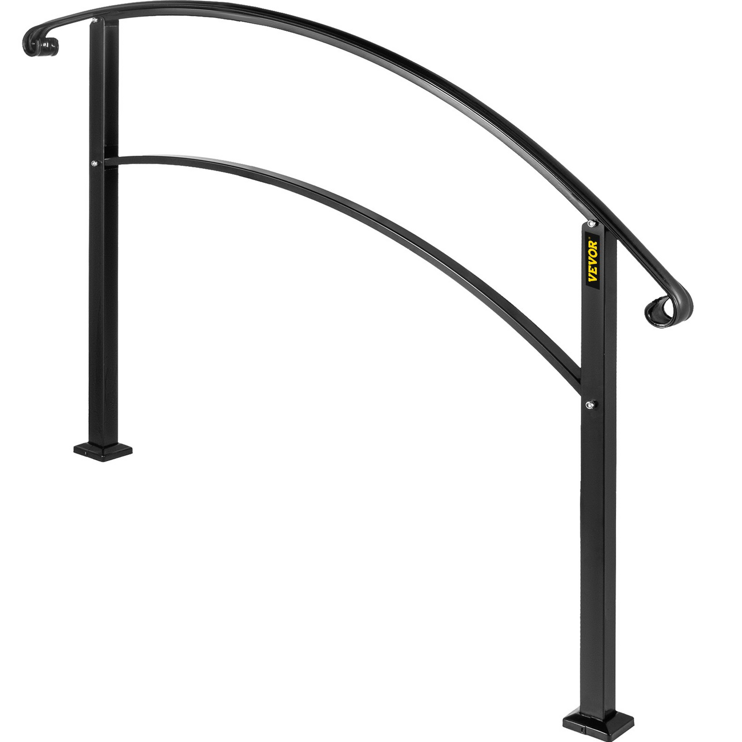 VEVOR Matte Black Wrought Iron Handrail - Adjustable for 1-4 Steps