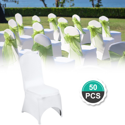 VEVOR Stretch Spandex Folding Chair Covers, Universal Fitted Arched Front Cover, Removable Washable Protective Slipcovers, for Wedding, Holiday, Banquet, Party, Celebration, Dining (50PCS White)