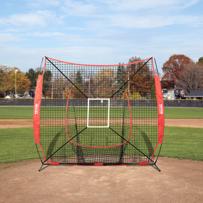 VEVOR 7x7 ft Baseball Softball Practice Net, Portable Baseball Training Net for Hitting Batting Catching Pitching, Backstop Baseball Equipment with Bow Frame, Carry Bag, Strike Zone, Ball, Batting Tee