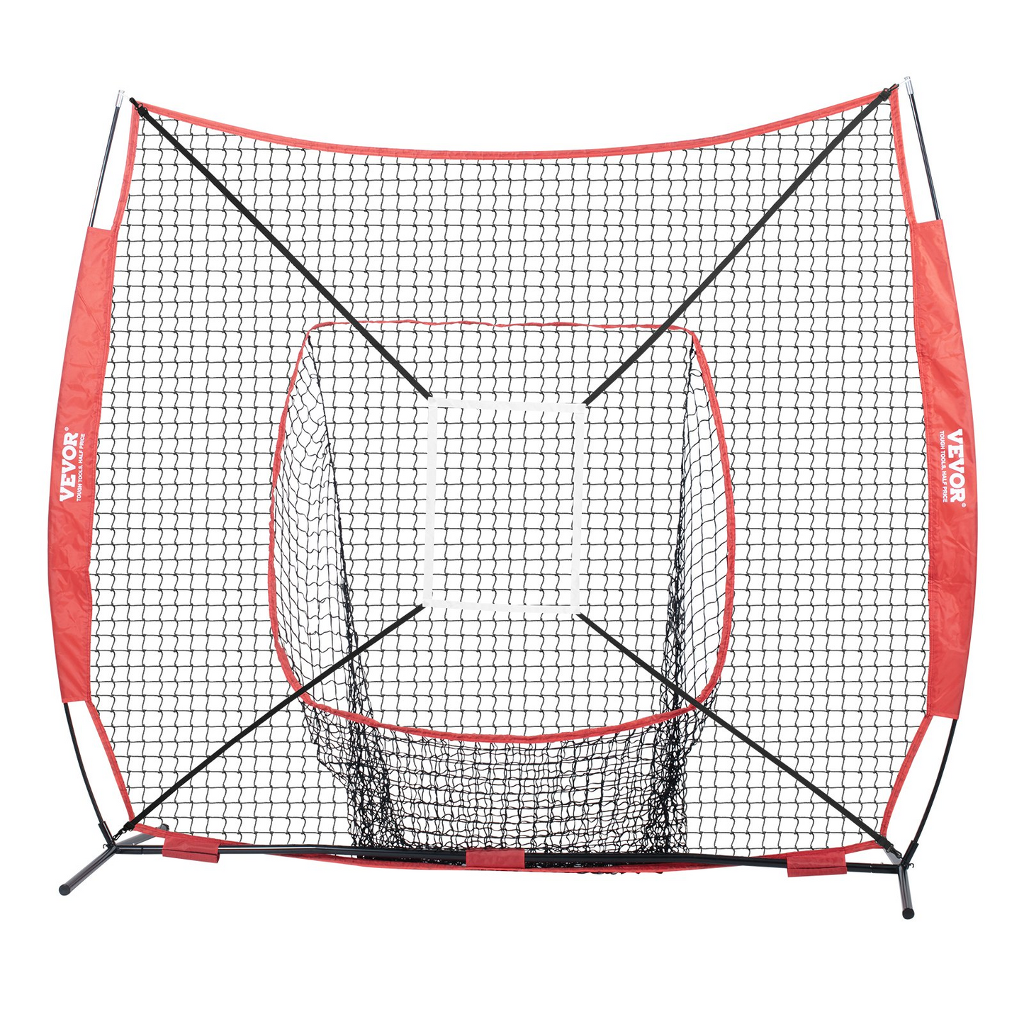 VEVOR 7x7 ft Baseball Softball Practice Net, Portable Baseball Training Net for Hitting Batting Catching Pitching, Backstop Baseball Equipment with Bow Frame, Carry Bag, Strike Zone, Ball, Batting Tee