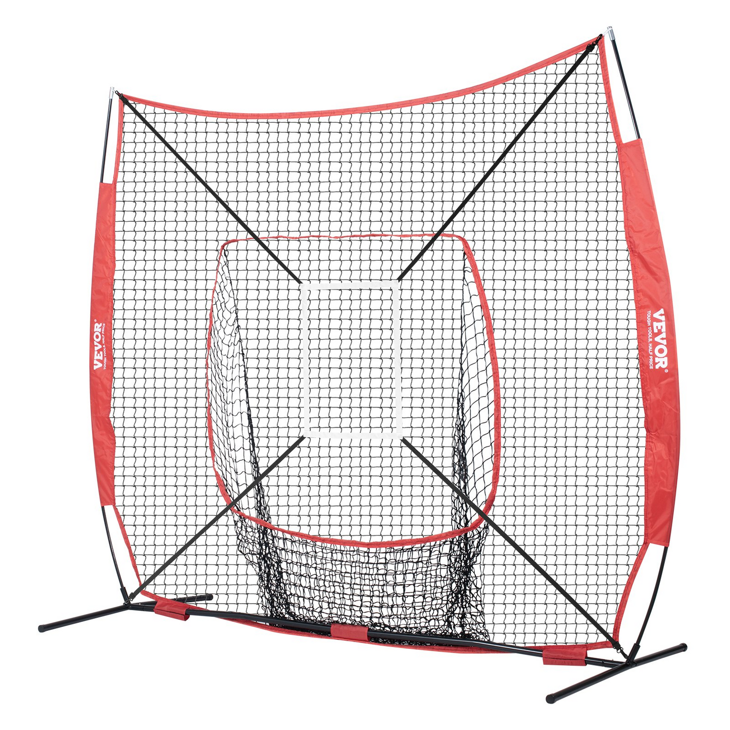 VEVOR 7x7 ft Baseball Softball Practice Net, Portable Baseball Training Net for Hitting Batting Catching Pitching, Backstop Baseball Equipment with Bow Frame, Carry Bag, Strike Zone, Ball, Batting Tee