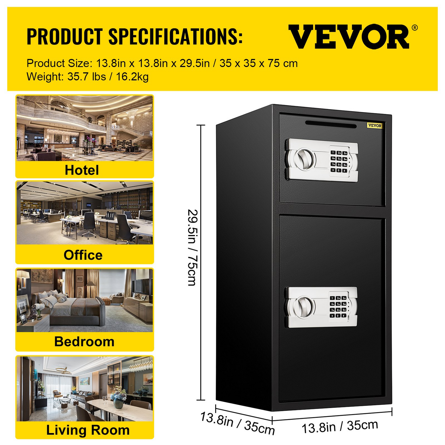 VEVOR Large Double Door Security Safe Box 2.6 Cubic Feet Steel Safe Box Strong Box with Digital Lock for Money Gun Jewelry Black