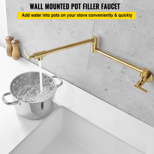 VEVOR Gold Pot Filler Faucet, Wall Mount, Folding, 24.4", Double Joint