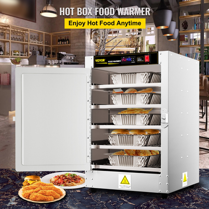 VEVOR Hot Box Food Warmer, 19"x19"x29" Concession Warmer with Water Tray, Five Disposable Catering Pans, Countertop Pizza, Patty, Pastry, Empanada, Concession Hot Food Hold Tested to UL Standards