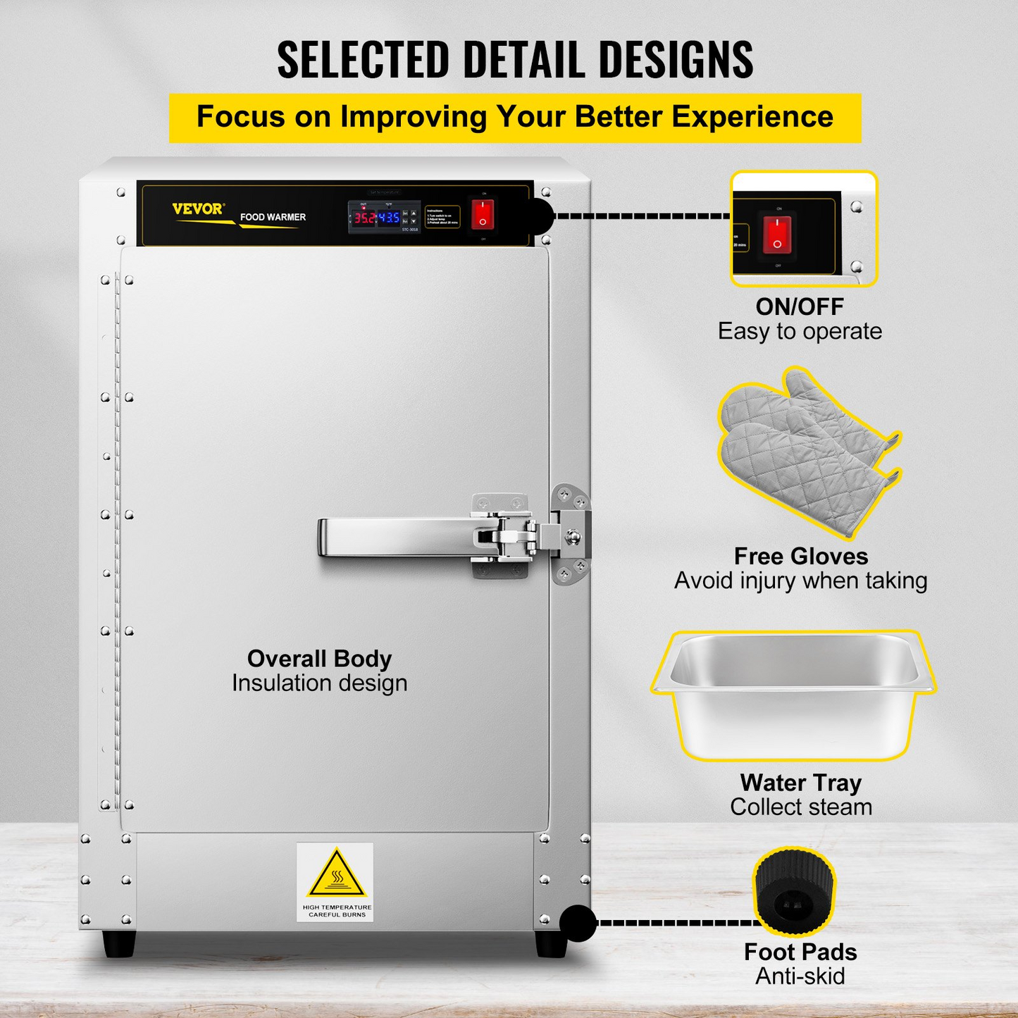 VEVOR Hot Box Food Warmer, 19"x19"x29" Concession Warmer with Water Tray, Five Disposable Catering Pans, Countertop Pizza, Patty, Pastry, Empanada, Concession Hot Food Hold Tested to UL Standards