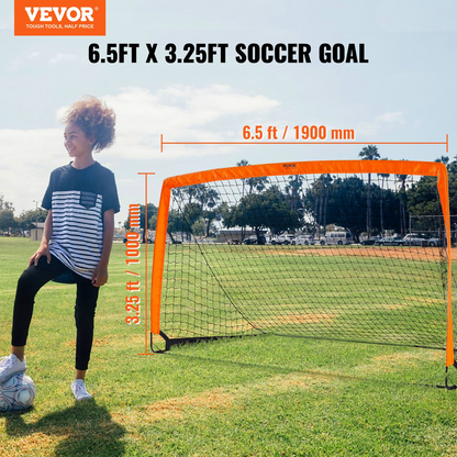 VEVOR Portable Soccer Goal, 6.5x3.25 ft Kids Backyard Soccer Net, Foldable Pop Up Practice Soccer Net, Mini Youth Training Soccer Goal Set, All-Weather Indoor Outdoor Soccer Goals with Carry Bag