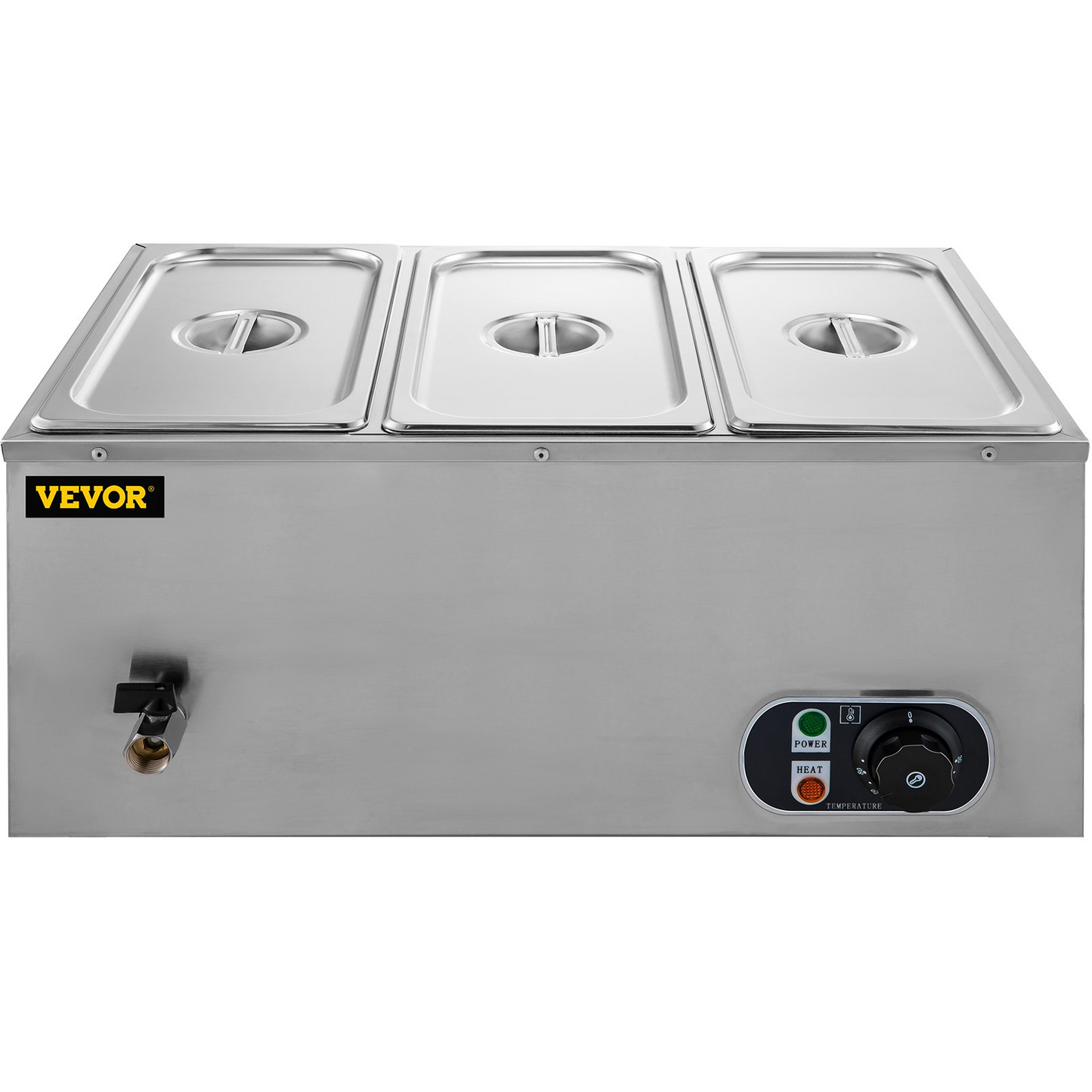 VEVOR 110V 3-Pan Commercial Food Warmer, 1200W Electric Steam Table 15cm/6inch Deep, Professional Stainless Steel Buffet Bain Marie 16 Quart for Catering and Restaurants