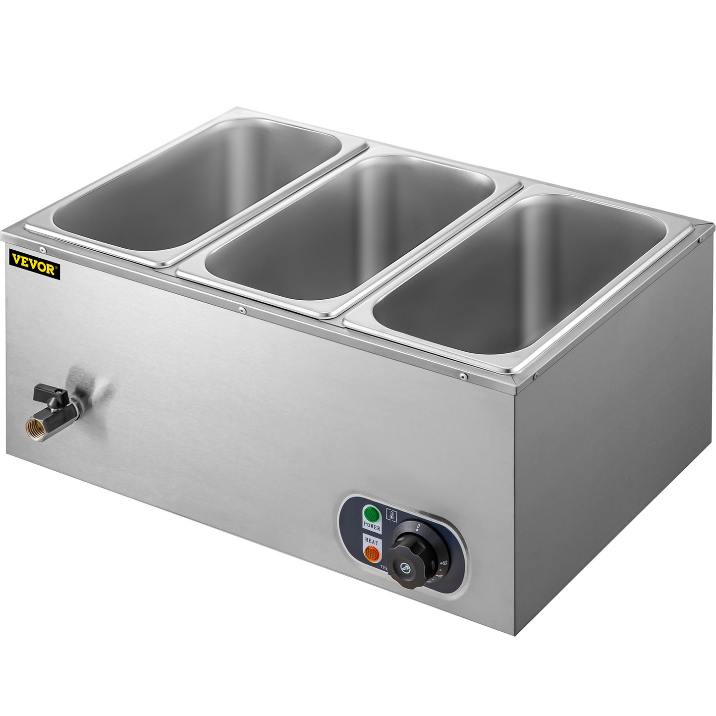 VEVOR 110V 3-Pan Commercial Food Warmer, 1200W Electric Steam Table 15cm/6inch Deep, Professional Stainless Steel Buffet Bain Marie 16 Quart for Catering and Restaurants