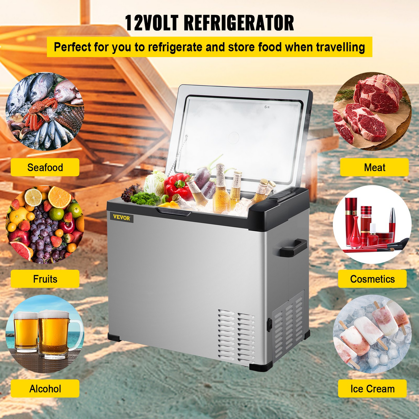 VEVOR 12 Volt Refrigerator, Portable Refrigerator (-4℉~68℉) With APP Control Car Compressor Fridge Cooler 12V/24V DC and 110-220V AC For Camping, Road Trip, Boat, Skincare, Outdoor and Home (32 Quart)