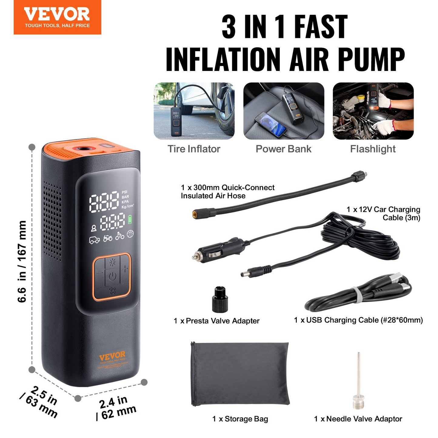 VEVOR Portable Tire Inflator – Compact Air Compressor, 160 PSI, Wireless