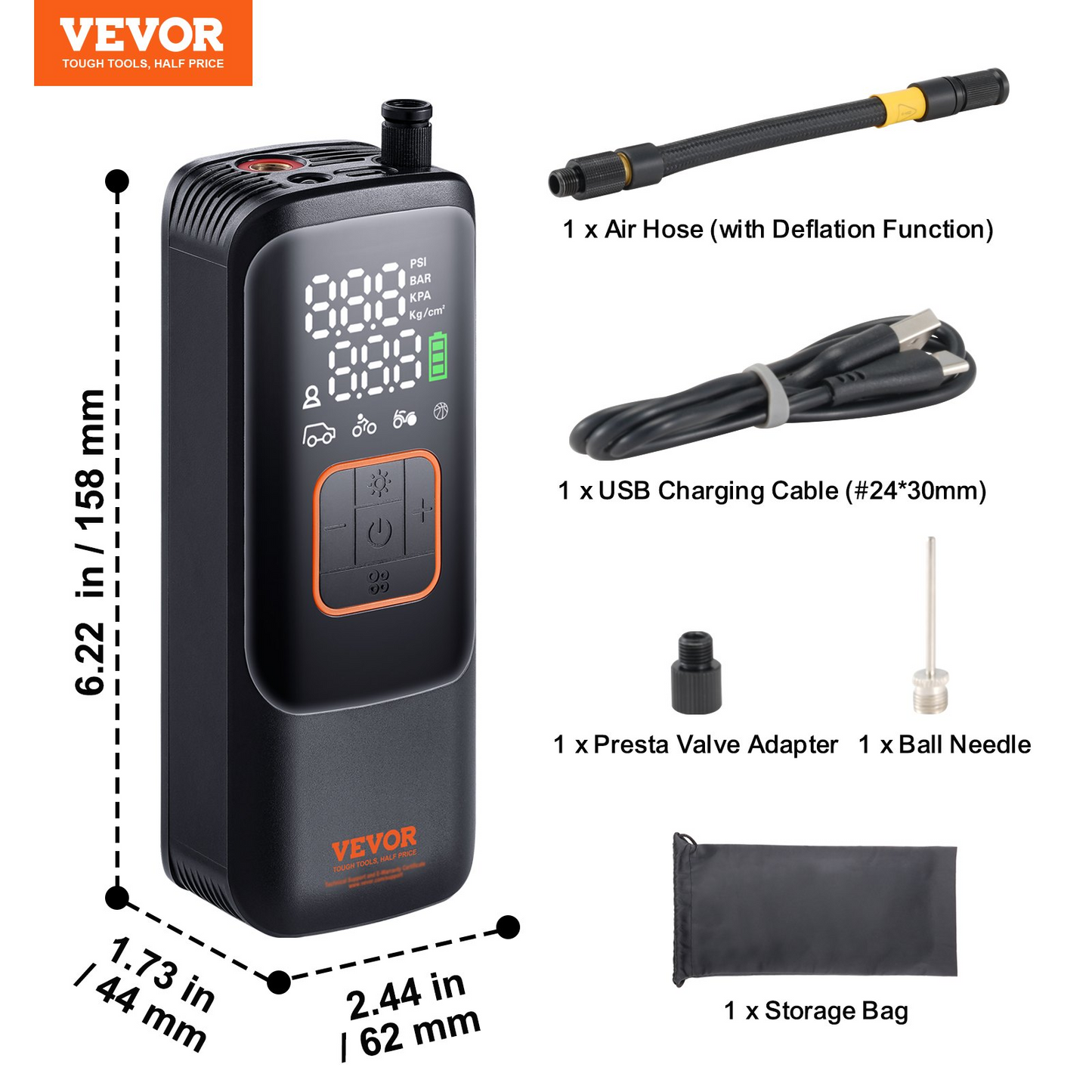 VEVOR Tire Inflator Portable Air Compressor 150PSI 4000mAh Rechargeable Auto-Off