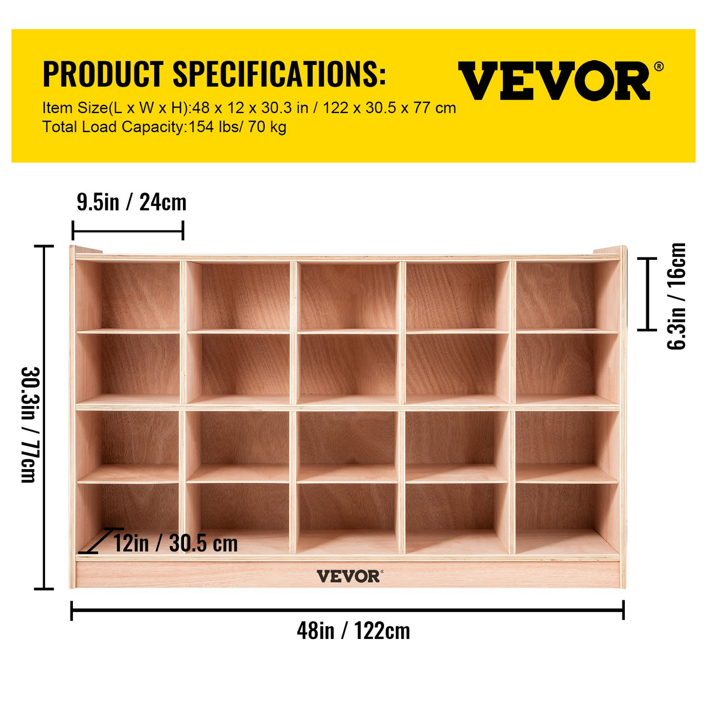 VEVOR Cubby Wooden Storage Unit 20 Cubby Storage Unit Classroom 30 Inch High Plywood Wooden Cubbies for Classroom