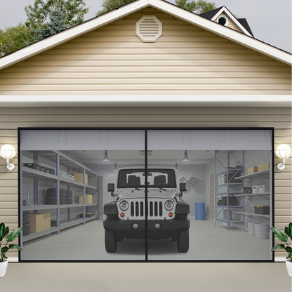 VEVOR Garage Door Screen, 18 x 7 ft for 2 Cars, 5.8 lbs Heavy-Duty Fiberglass Mesh for Quick Entry with Self Sealing Magnet and Weighted Bottom, Kids / Pets Friendly, Easy to Install and Retractable