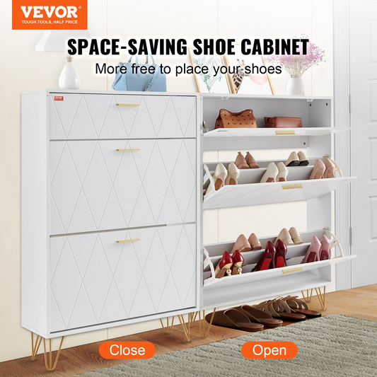 VEVOR Shoe Cabinet with 3 Flip Drawers, Shoe Storage Cabinet for Entryway, Free Standing Shoe Storage Organizer for Heels, Boots, Slippers in Hallway, Living Room