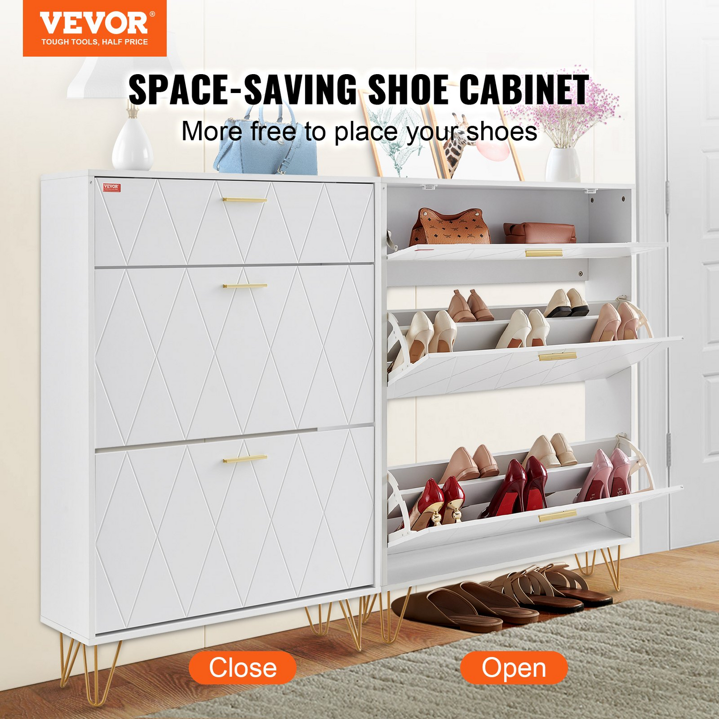 VEVOR Shoe Cabinet with 3 Flip Drawers, Shoe Storage Organizer for Entryway