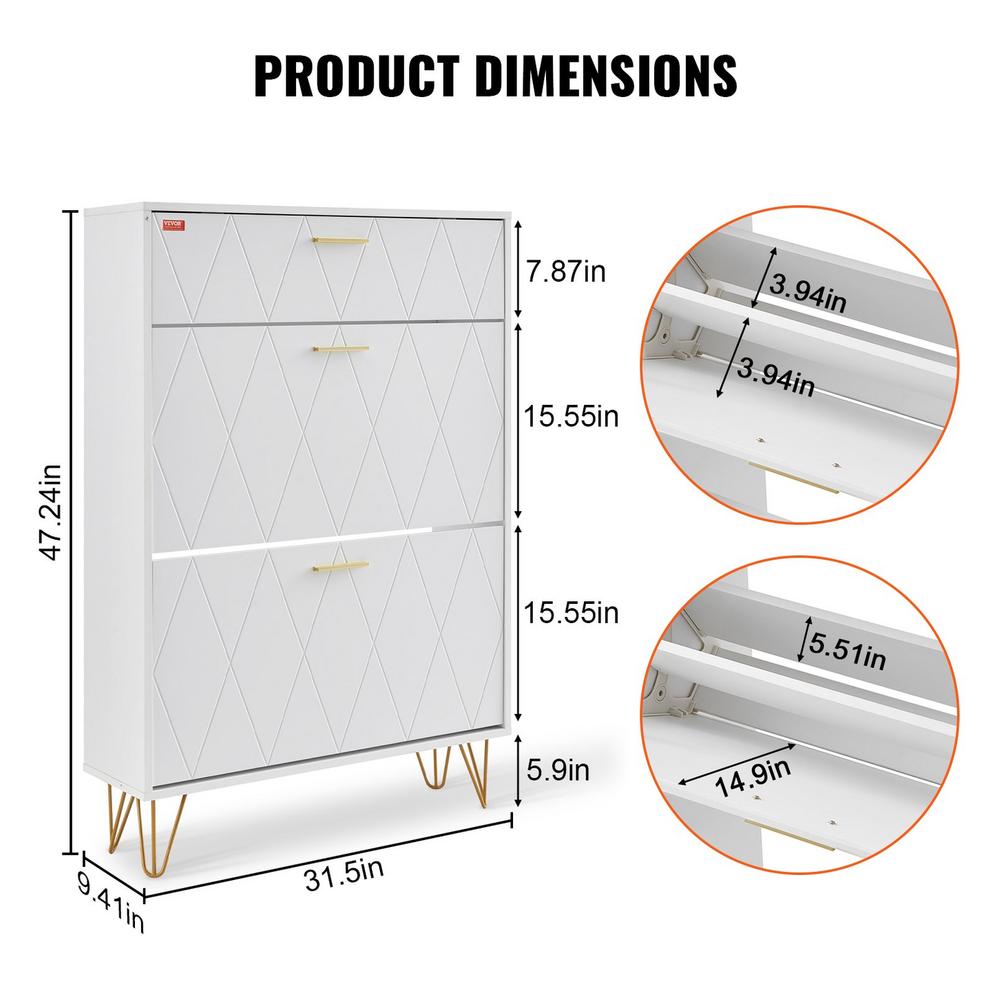 VEVOR Shoe Cabinet with 3 Flip Drawers, Shoe Storage Organizer for Entryway