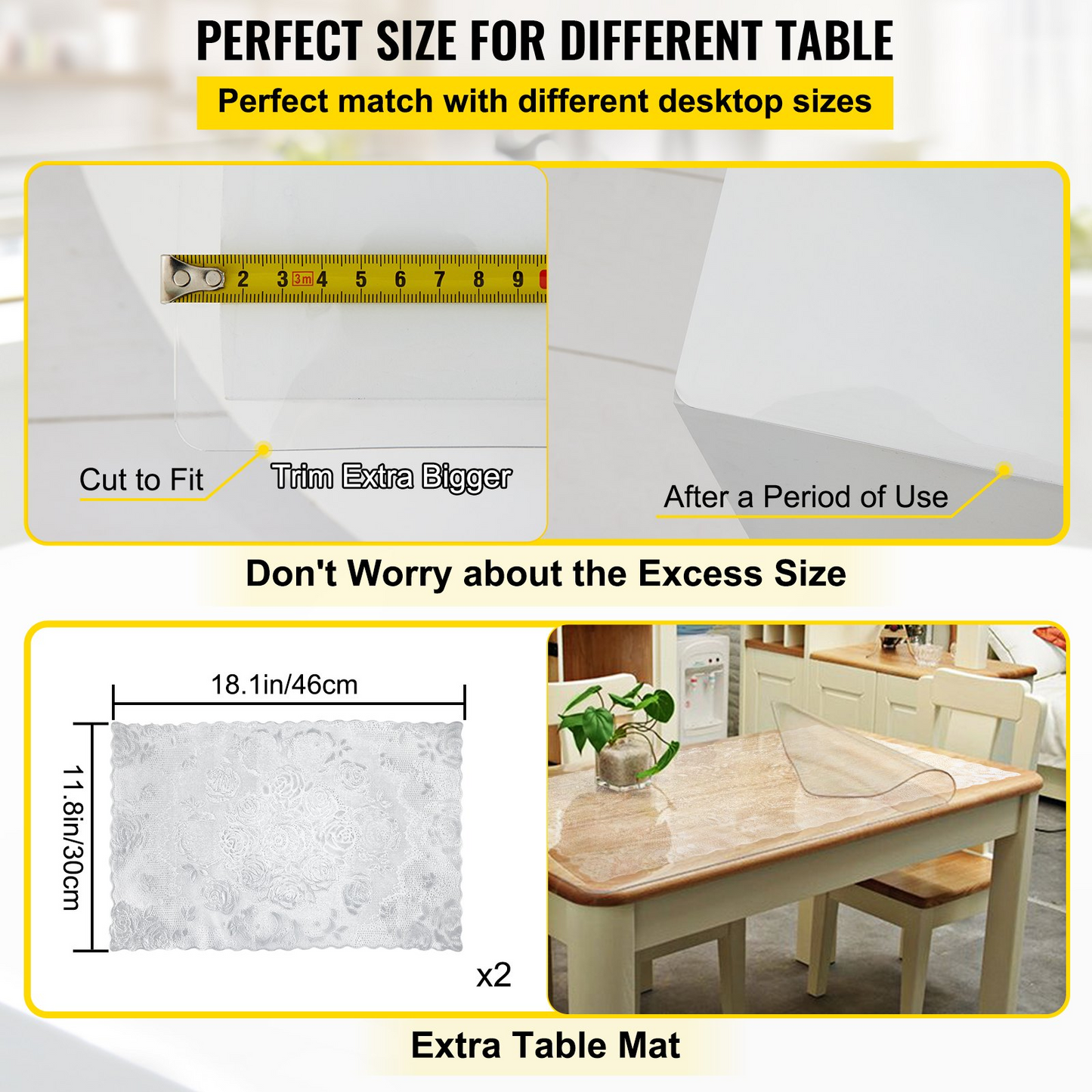 VEVOR Clear Table Cover 24"x60", 1.5mm Thick PVC Protector, Waterproof