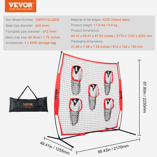 VEVOR Football Throwing Net 7x7 ft | QB Training Target with 5 Pockets & Carry Case