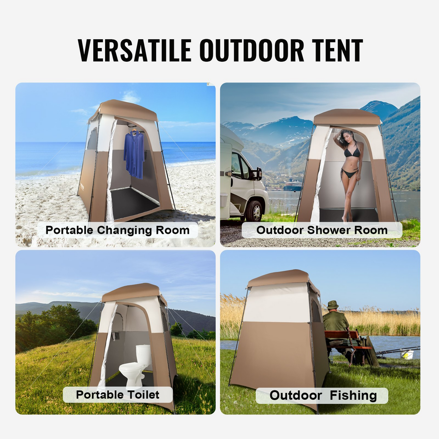 VEVOR Camping Shower Tent, 83" x 42" x 83" 2 Rooms Oversize Outdoor Portable Shelter, Privacy Tent with Detachable Top, Pockets, Hanging Rope and Clothesline, for Dressing, Changing, Toilet, Bathroom