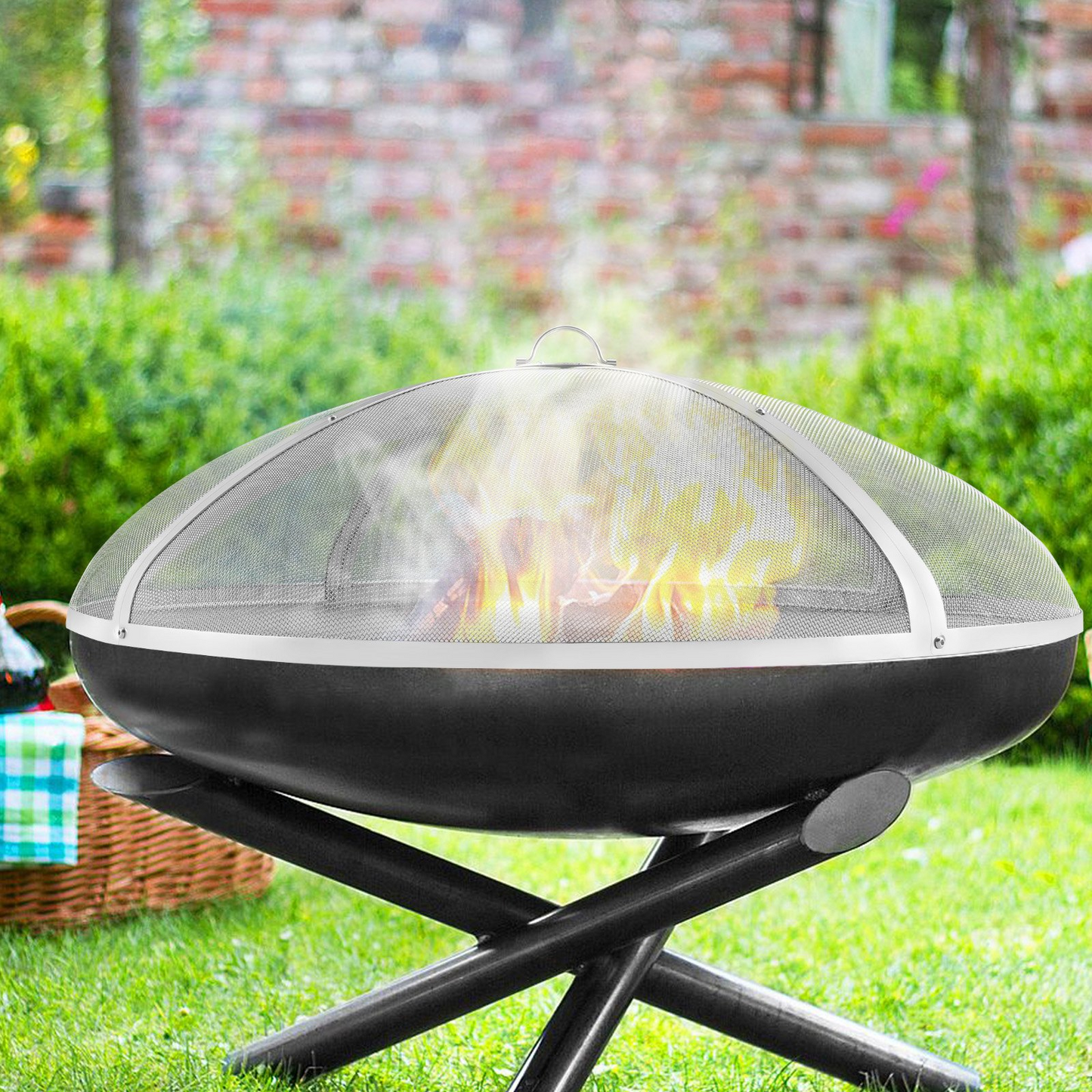 VEVOR Fire Pit Spark Screen Round 36" - Heavy Duty Steel Metal Cover