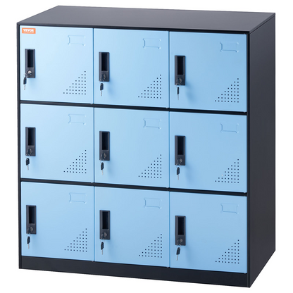 VEVOR Metal Locker for Employees, 9 Doors Storage Cabinet with Card Slot, Employee Lockers with Keys, 66lbs Loading Capacity office Storage Lockers for Home, School, Office, Gym, Black