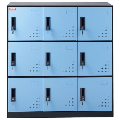 VEVOR Metal Locker for Employees, 9 Doors Storage Cabinet with Card Slot, Employee Lockers with Keys, 66lbs Loading Capacity office Storage Lockers for Home, School, Office, Gym, Black