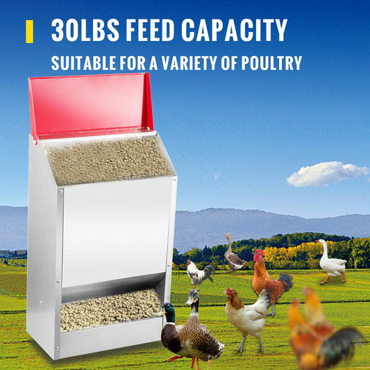 VEVOR Galvanized Poultry Feeder Holds 30lbs of Feed Chicken Feeders No Waste 13.8x8.3x17.7in Hanging Chicken Feeder with Lid Weatherproof Outdoor Coop Food Dispenser for Duck