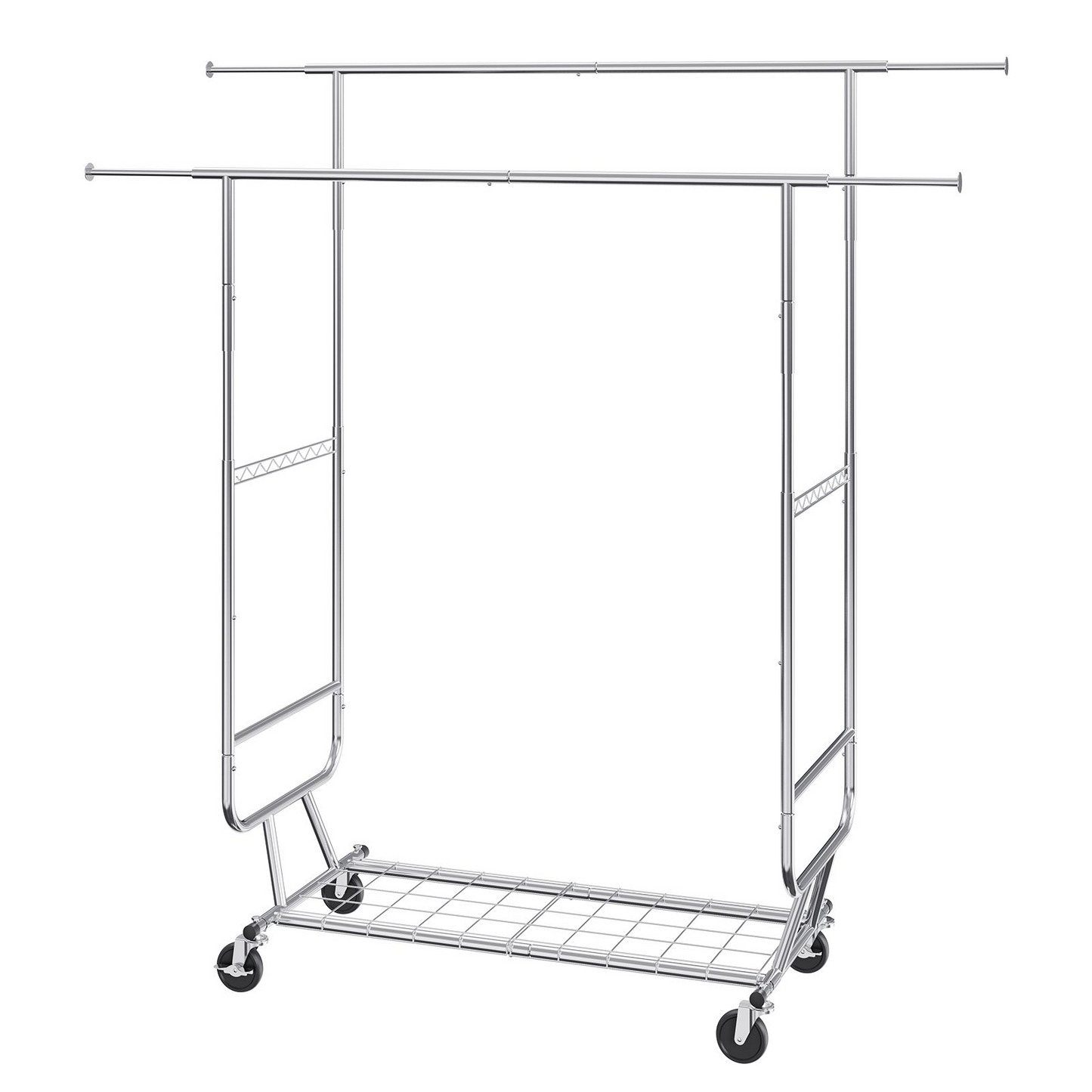 VEVOR Heavy Duty Clothes Rack, Double Hanging Rod Clothing Garment Rack for Hanging Clothes, Adjustable Height and Extendable Length Clothing Rack with Bottom Storage Area, 600 lbs Load Capacity