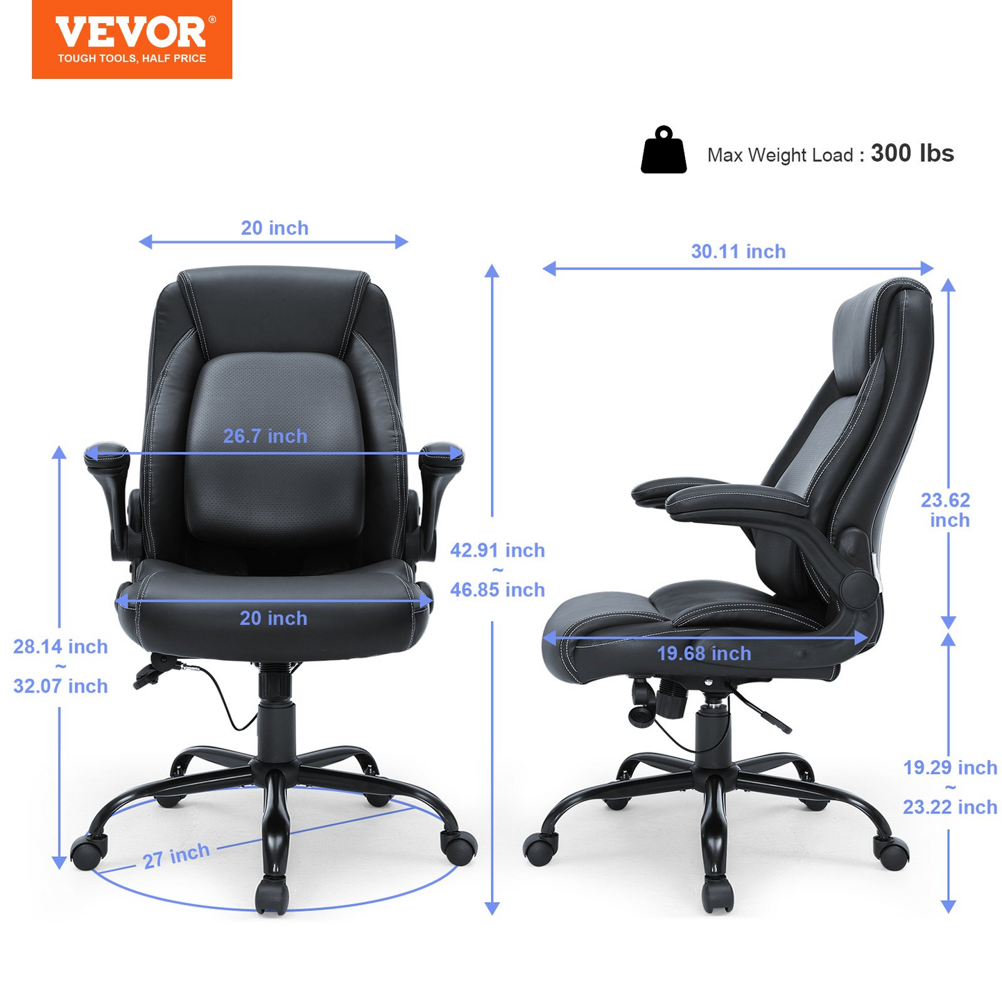 VEVOR Executive Office Chair - Ergonomic PU Leather with Adjustable Lumbar