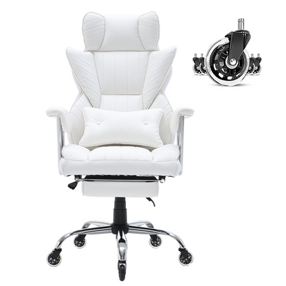 VEVOR Reclining Office Chair with Footrest - Heavy Duty PU Leather, White