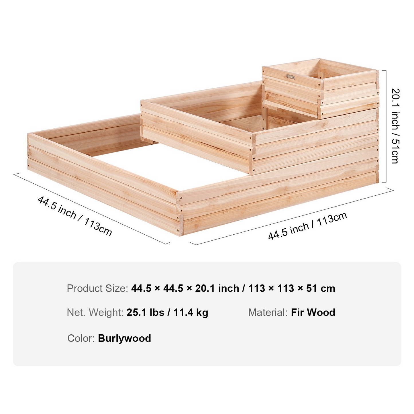 VEVOR Wooden Raised Garden Bed Planter Box 44.5x44.5x20.1" Flower Vegetable Herb