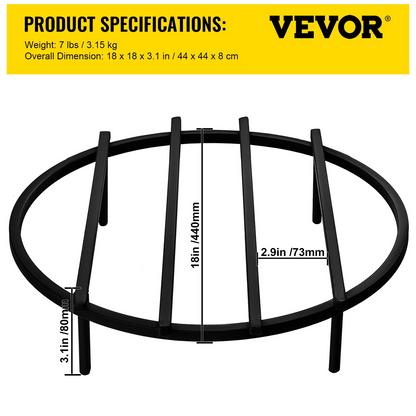 VEVOR Fire Pit Grate, Heavy Duty Iron Round Firewood Grate, 18-Inch