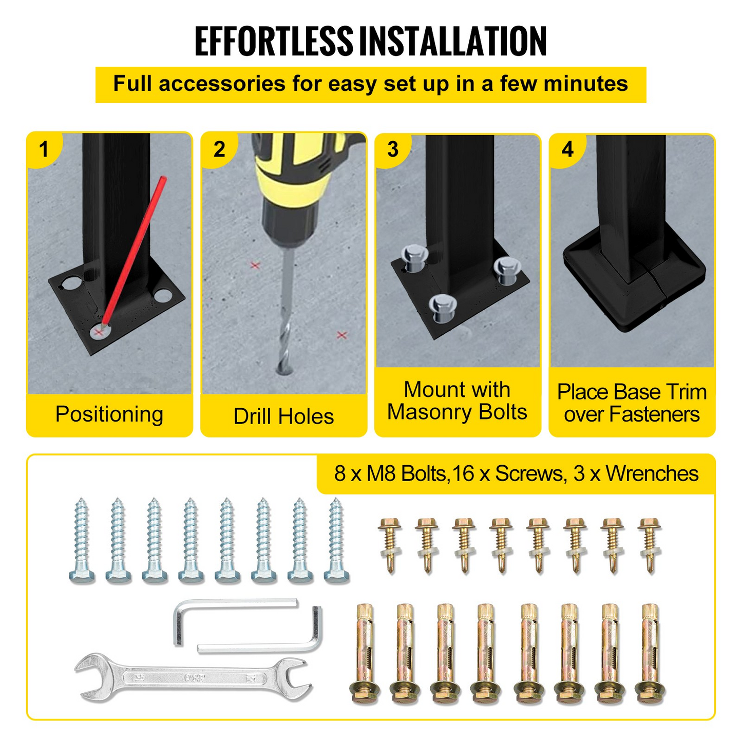 VEVOR 3-Step Transitional Handrail Fits 1 or 3 Steps Matte Stair Rail Wrought Iron Handrail with Installation Kit Hand Rails for Outdoor Steps (Unadjustable) (Black)