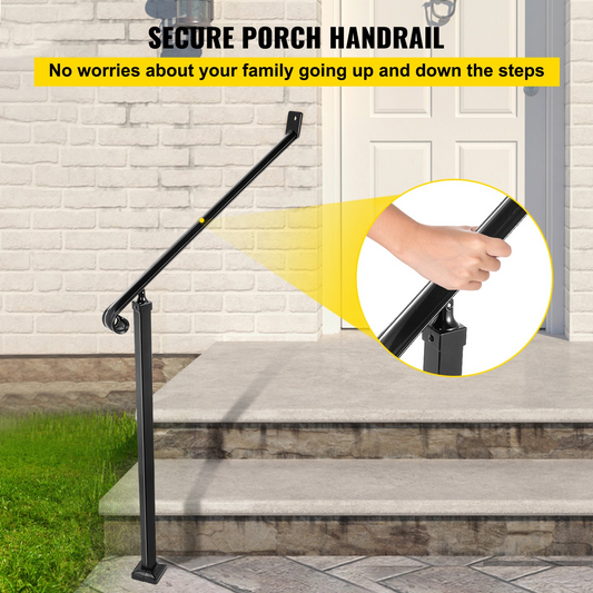 VEVOR Handrails for Outdoor Steps 2-3 Step Railings Wrought Iron Handrail Stair Railings for Steps Black Iron Railings for Steps Wall and Floor Mounted with Installation Kit