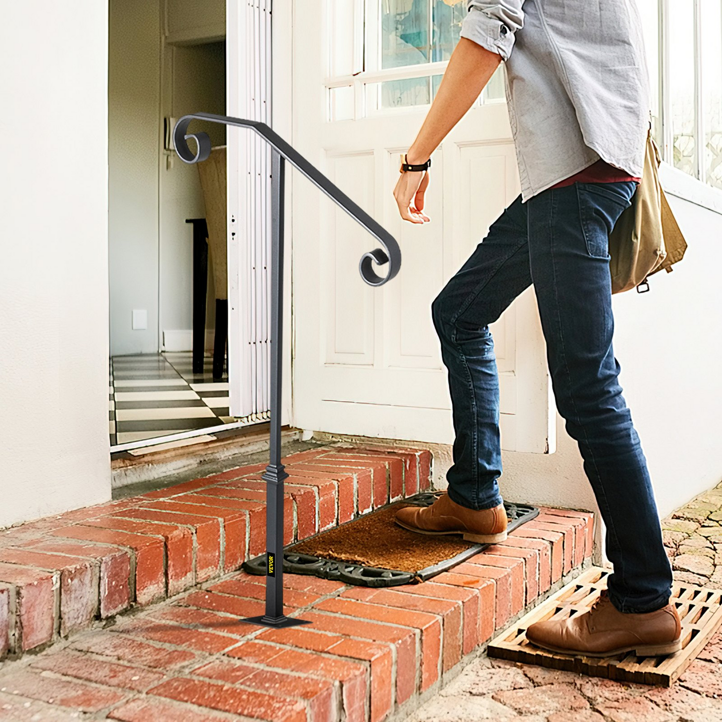 VEVOR Gray Wrought Iron Handrail for 1-2 Outdoor Steps