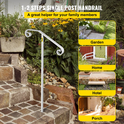 VEVOR Single Post Wrought Iron Handrail - Fits 1-2 Steps, In-Ground