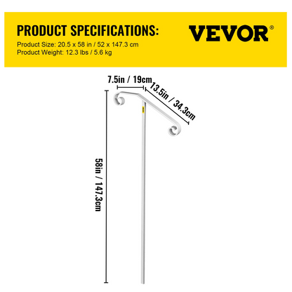 VEVOR Single Post Wrought Iron Handrail - Fits 1-2 Steps, In-Ground