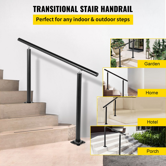 VEVOR 3FT Black Aluminum Handrail - Adjustable for 1-3 Outdoor Steps