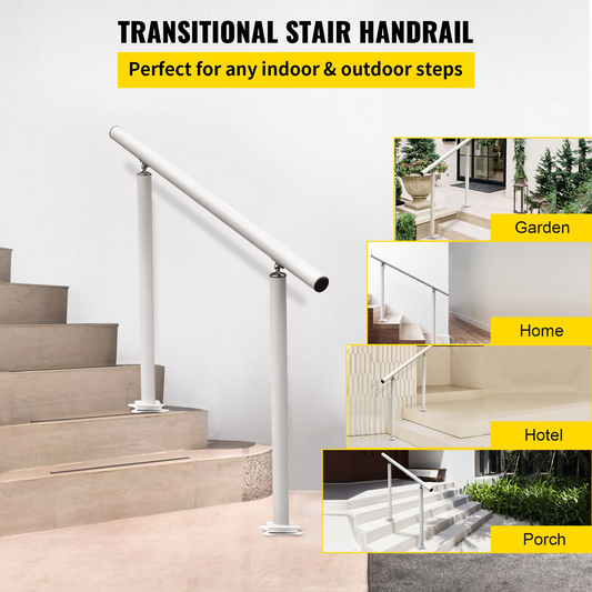 VEVOR 4FT White Aluminum Handrail - Adjustable for 1-4 Steps