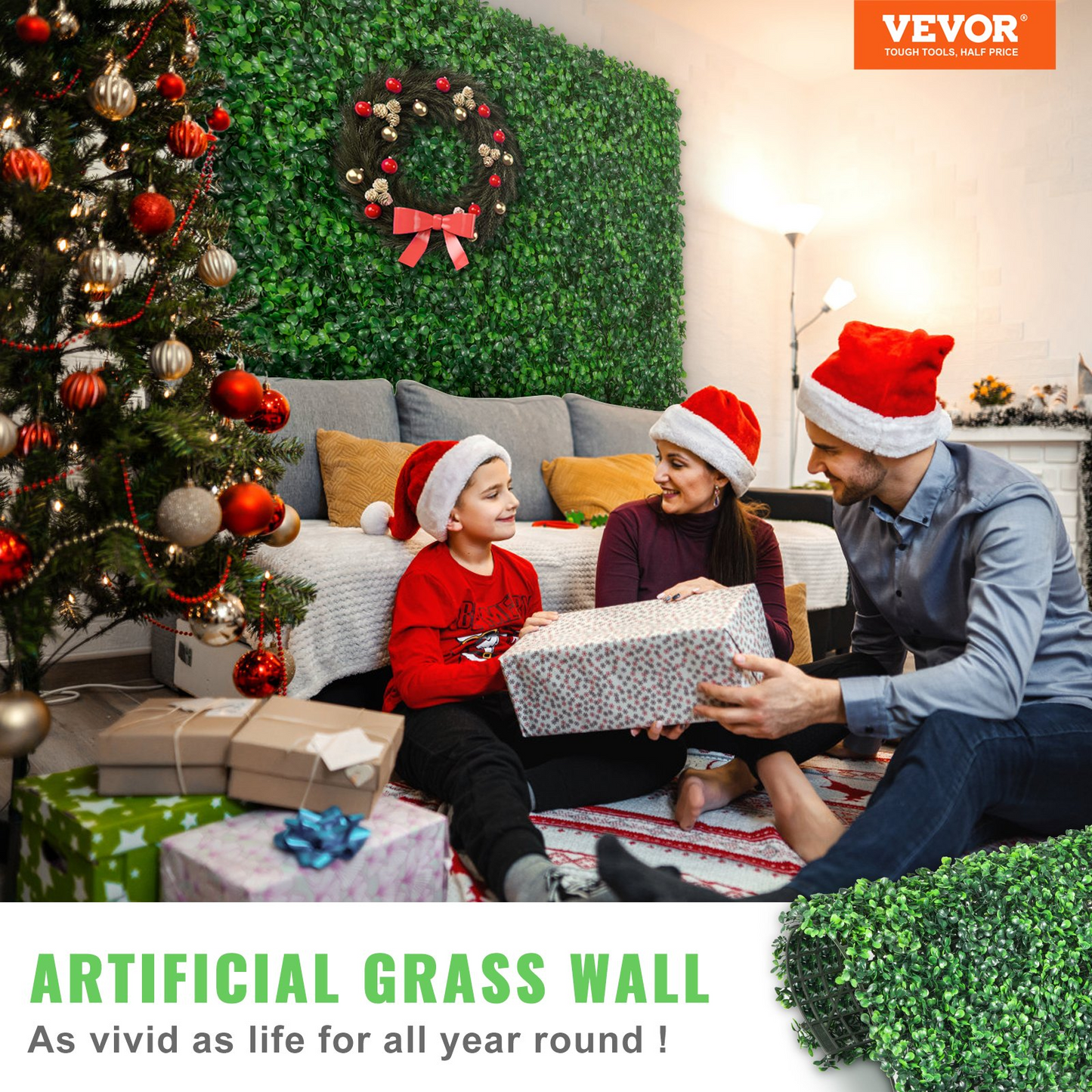 VEVOR Artificial Boxwood Panel UV 24pcs Boxwood Hedge Wall Panels Artificial Grass Backdrop Wall 20" X 20" 4 cm Green Grass Wall Fake Hedge for Decor Privacy Fence Indoor Outdoor Garden Backyard