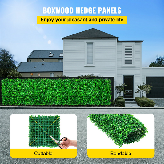 VEVOR Artificial Boxwood Panel UV 48pcs Boxwood Hedge Wall Panels Artificial Grass Backdrop Wall 10X10" 4cm Green Grass Wall Fake Hedge for Decor Privacy Fence Indoor Outdoor Garden Backyard