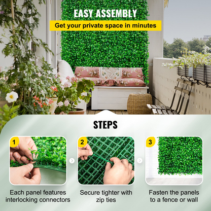 VEVOR Artificial Boxwood Panel UV 48pcs Boxwood Hedge Wall Panels Artificial Grass Backdrop Wall 10X10" 4cm Green Grass Wall Fake Hedge for Decor Privacy Fence Indoor Outdoor Garden Backyard