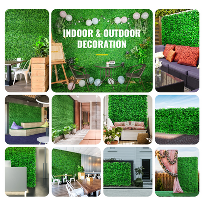 VEVOR Artificial Boxwood Panel UV 48pcs Boxwood Hedge Wall Panels Artificial Grass Backdrop Wall 10X10" 4cm Green Grass Wall Fake Hedge for Decor Privacy Fence Indoor Outdoor Garden Backyard