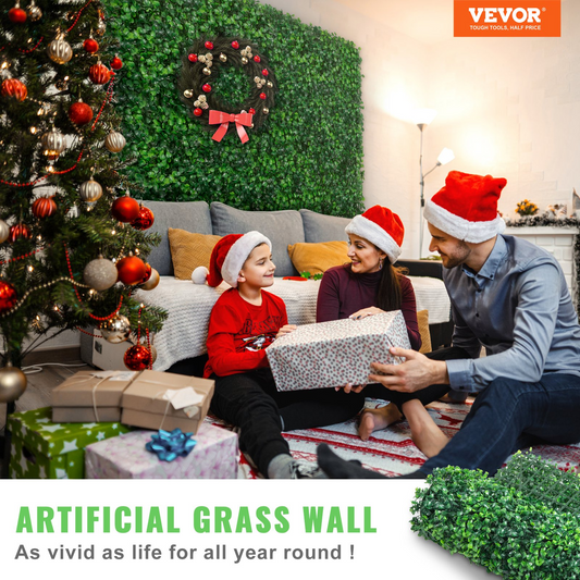 VEVOR Artificial Boxwood Panel UV 24pcs Boxwood Hedge Wall Panels Artificial Grass Backdrop Wall 24" X 16" 4 cm Green Grass Wall, Fake Hedge for Decor Privacy Fence Indoor, Outdoor Garden Backyard