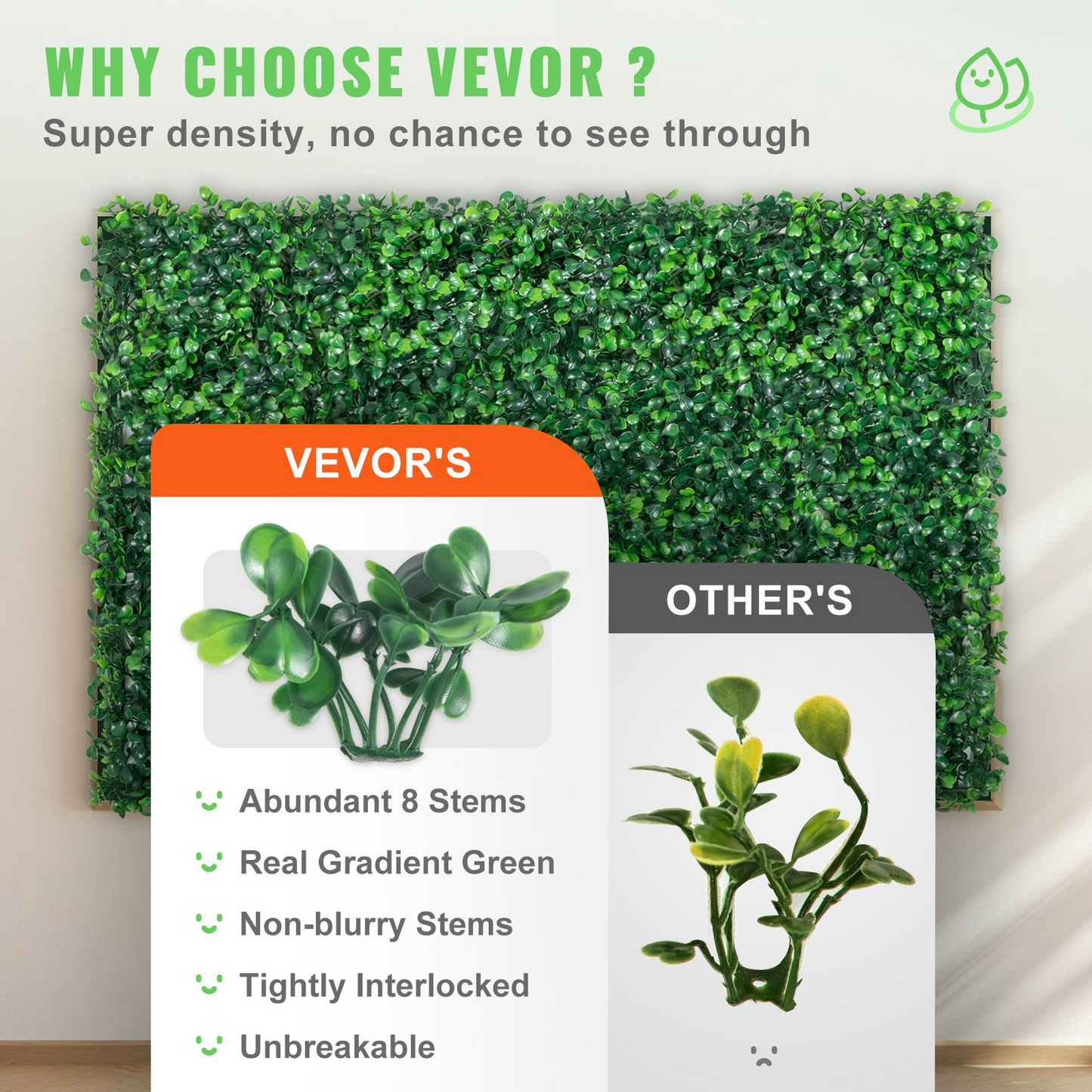 VEVOR Artificial Boxwood Panel UV 24pcs Boxwood Hedge Wall Panels Artificial Grass Backdrop Wall 24" X 16" 4 cm Green Grass Wall, Fake Hedge for Decor Privacy Fence Indoor, Outdoor Garden Backyard