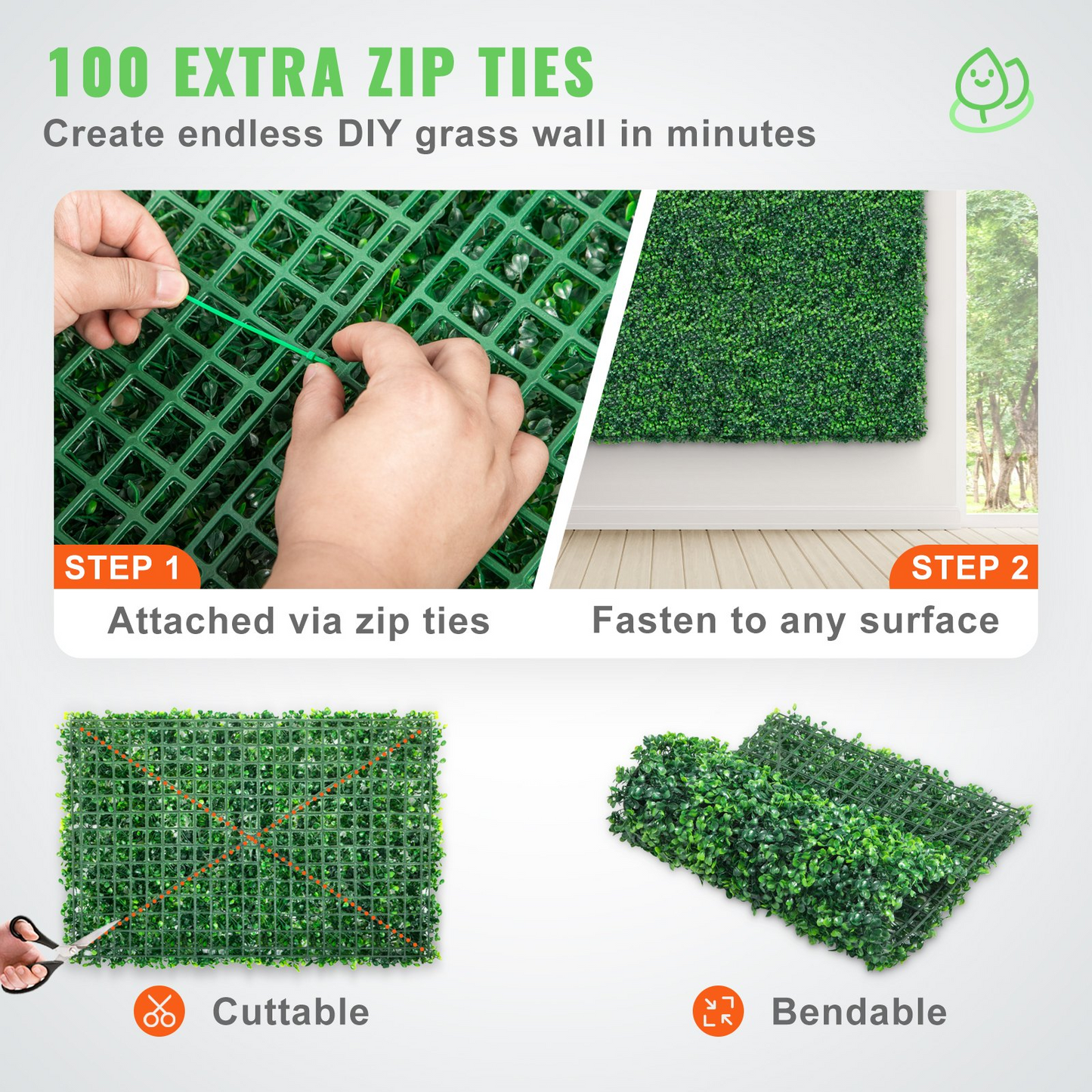 VEVOR Artificial Boxwood Panel UV 24pcs Boxwood Hedge Wall Panels Artificial Grass Backdrop Wall 24" X 16" 4 cm Green Grass Wall, Fake Hedge for Decor Privacy Fence Indoor, Outdoor Garden Backyard