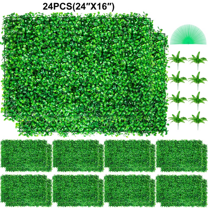 VEVOR Artificial Boxwood Panel UV 24pcs Boxwood Hedge Wall Panels Artificial Grass Backdrop Wall 24" X 16" 4 cm Green Grass Wall, Fake Hedge for Decor Privacy Fence Indoor, Outdoor Garden Backyard