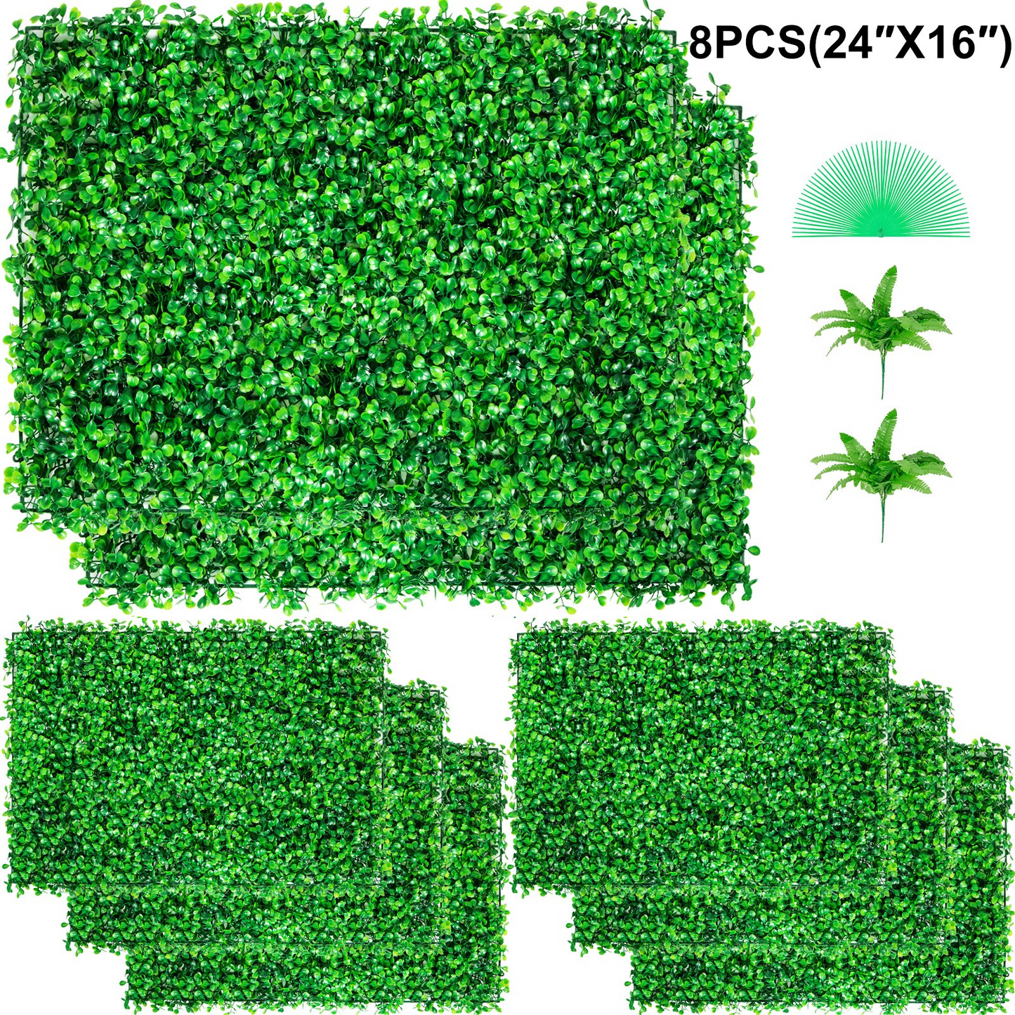 VEVOR Artificial Boxwood Panel 8pcs Boxwood Hedge Wall Panels Artificial Grass Backdrop Wall 24X16 4cm Green Grass Wall, Fake Hedge for Decor Privacy Fence Indoor Outdoor Garden Backyard