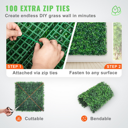 VEVOR 12PCS 20x20inch Artificial Boxwood Panels,Boxwood Hedge Wall Panels,Artificial Grass Backdrop Wall 1.6",Privacy Hedge Screen UV Protected for Outdoor Indoor Garden Fence Backyard