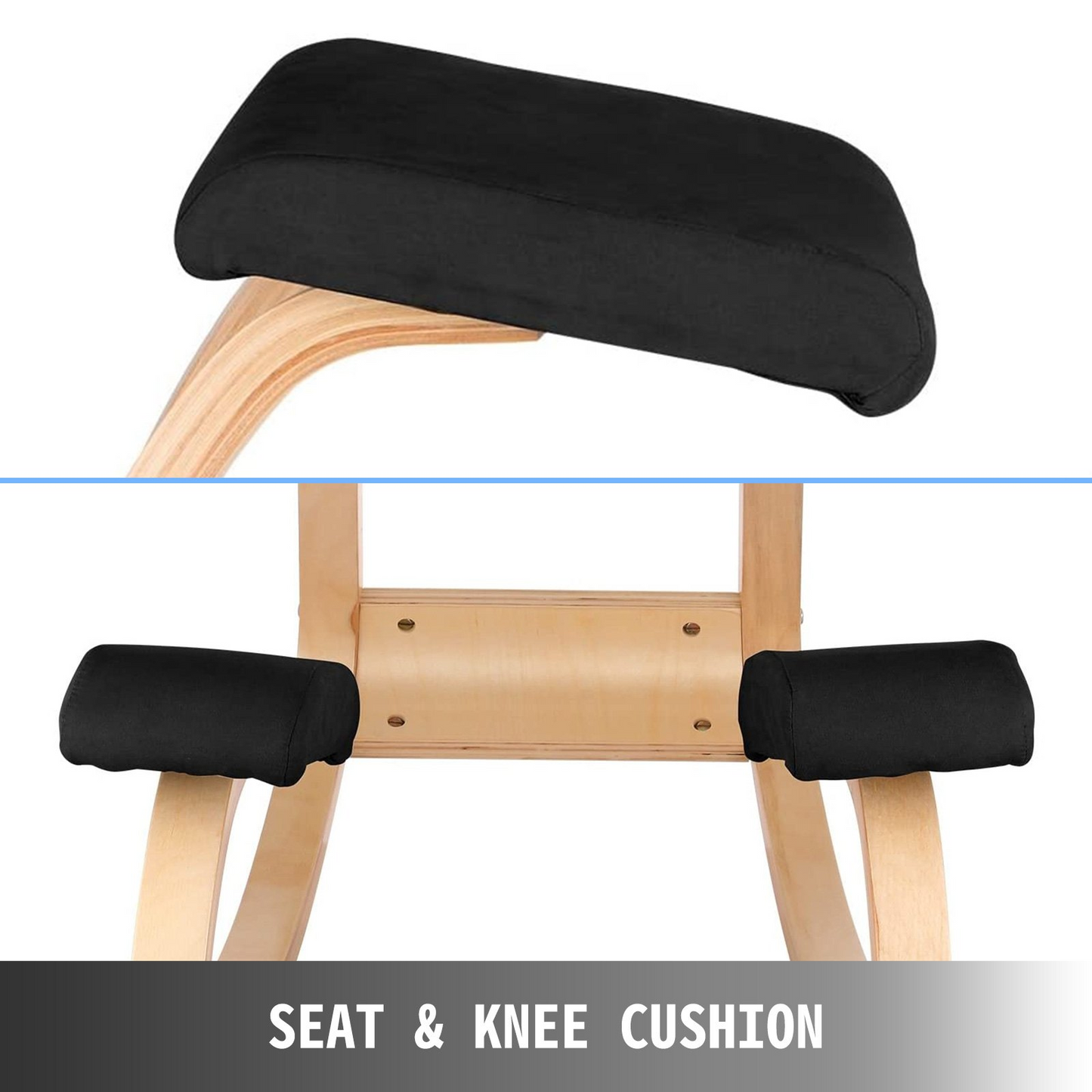 VEVOR Wooden Ergonomic Kneeling Chair Memory Seat Cushion Relieving Body Black